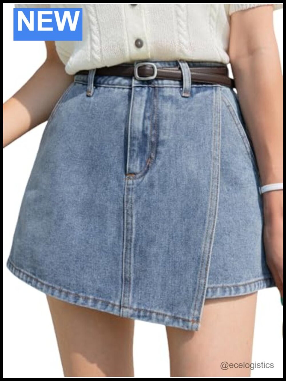 High Waisted Denim Skort Wrap Hem Asymmetrical Jean Mini Skirt Shorts Women